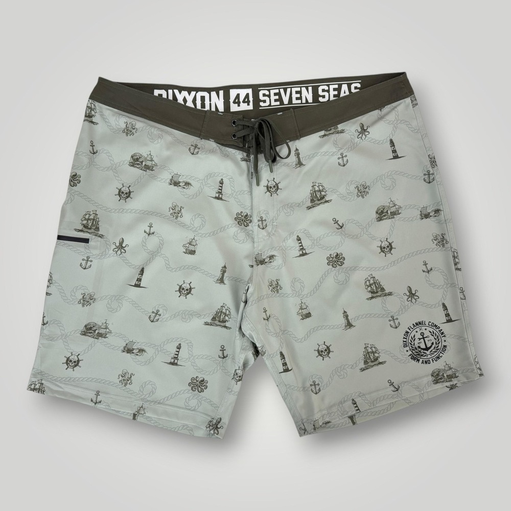 Dixxon Board Shorts Mens Size 44 Green Seven‎ Seas Nautical Print 10 In Inseam